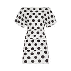 Polka dot contrasting color printing diagonal collar spill shoulder bat short-sleeved pullover top high waist hip skirt Set