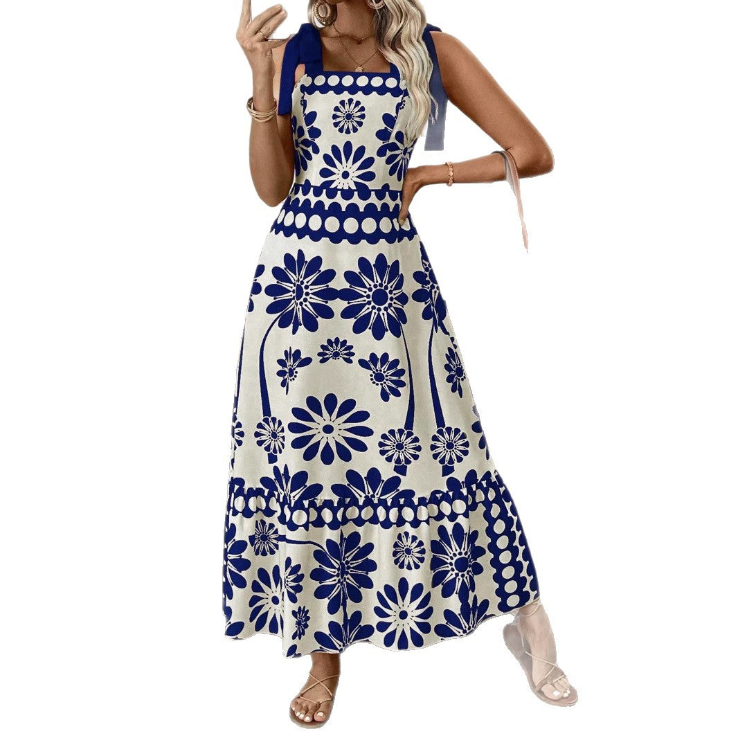 Bohemian dress positioning flower shoulder strap strap dress