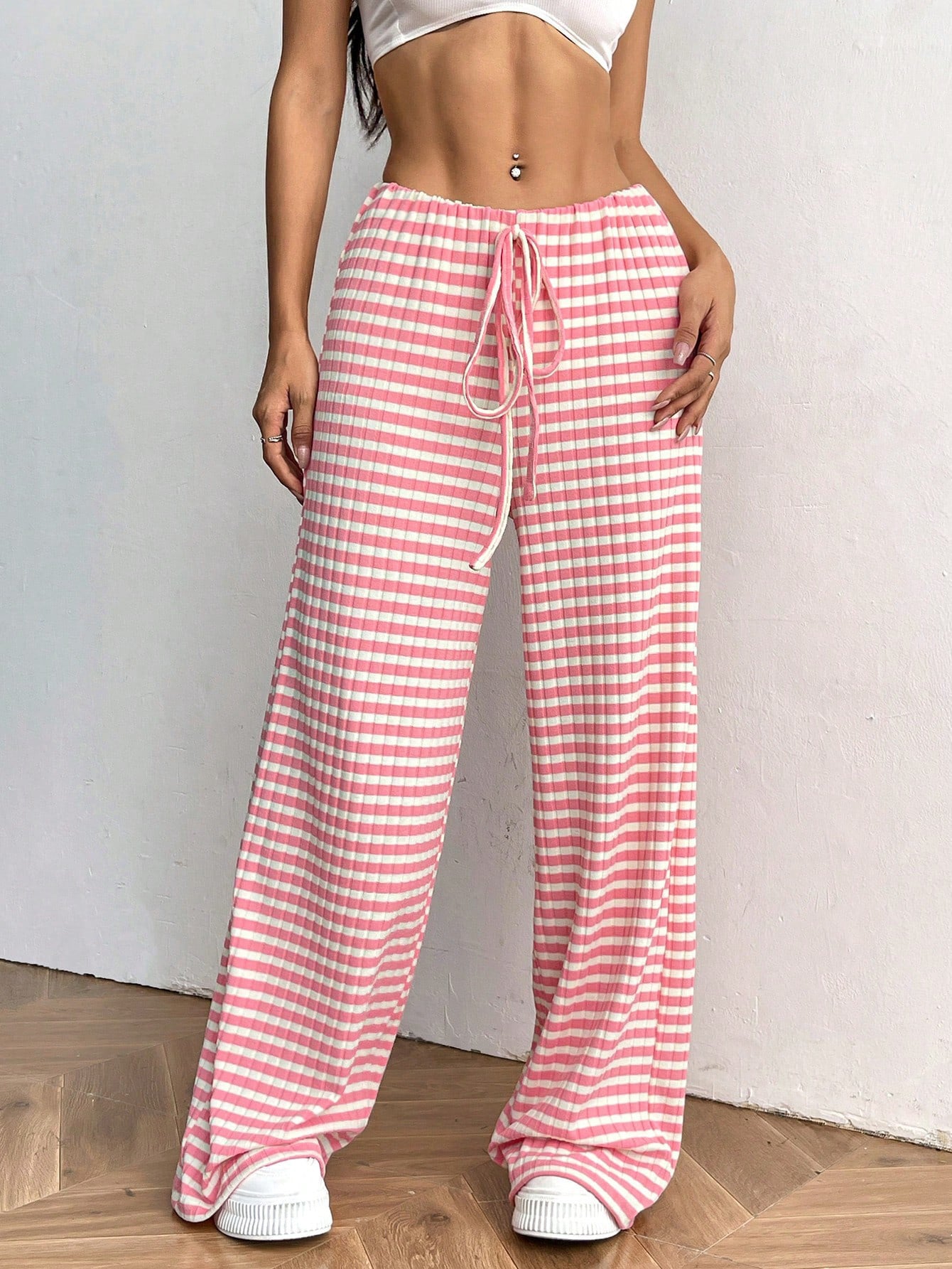 Casual striped straight pants