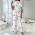 Cherry print water-soluble embroidery lace short-sleeved and pants set pajamas