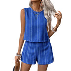 Casual Craft Striped Printed Sleeveless Tank Top Shorts Two-piece Set