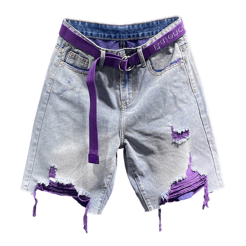 color ripped high waist and thin wide leg jeans