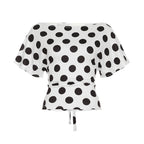Polka dot contrasting color printing diagonal collar spill shoulder bat short-sleeved pullover top high waist hip skirt Set