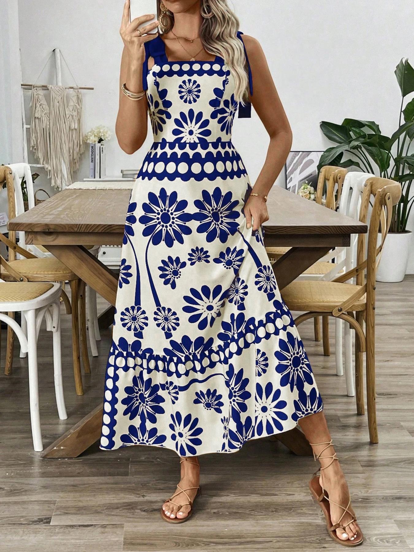 Bohemian dress positioning flower shoulder strap strap dress