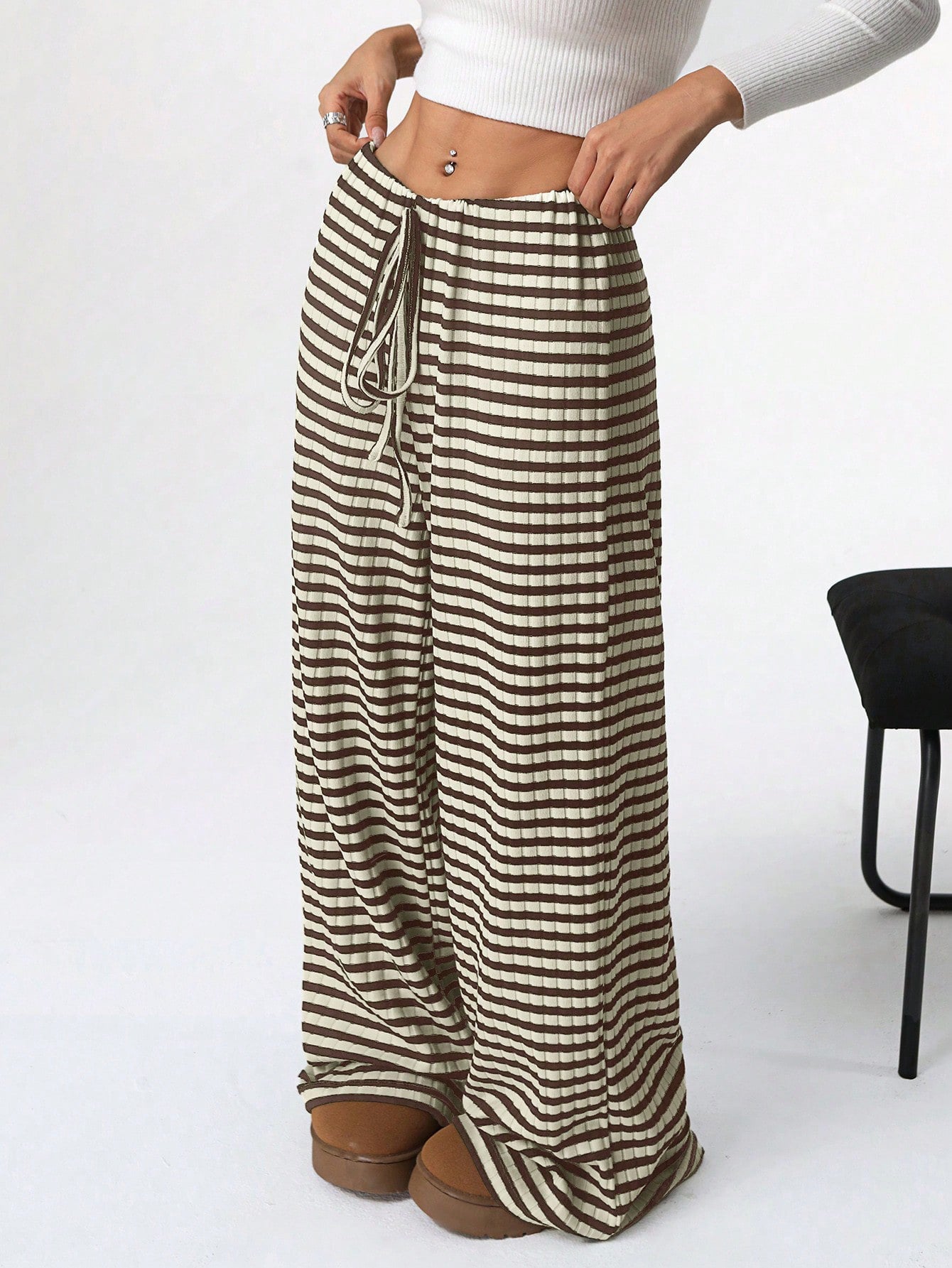 Casual striped straight pants