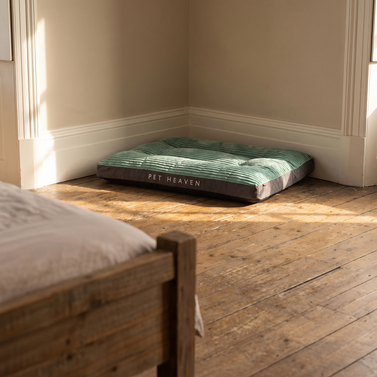 Solvane dog bed in the corner of a quiet bedroom
