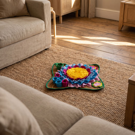 Forager snuffle mat on a rug in a quiet living room