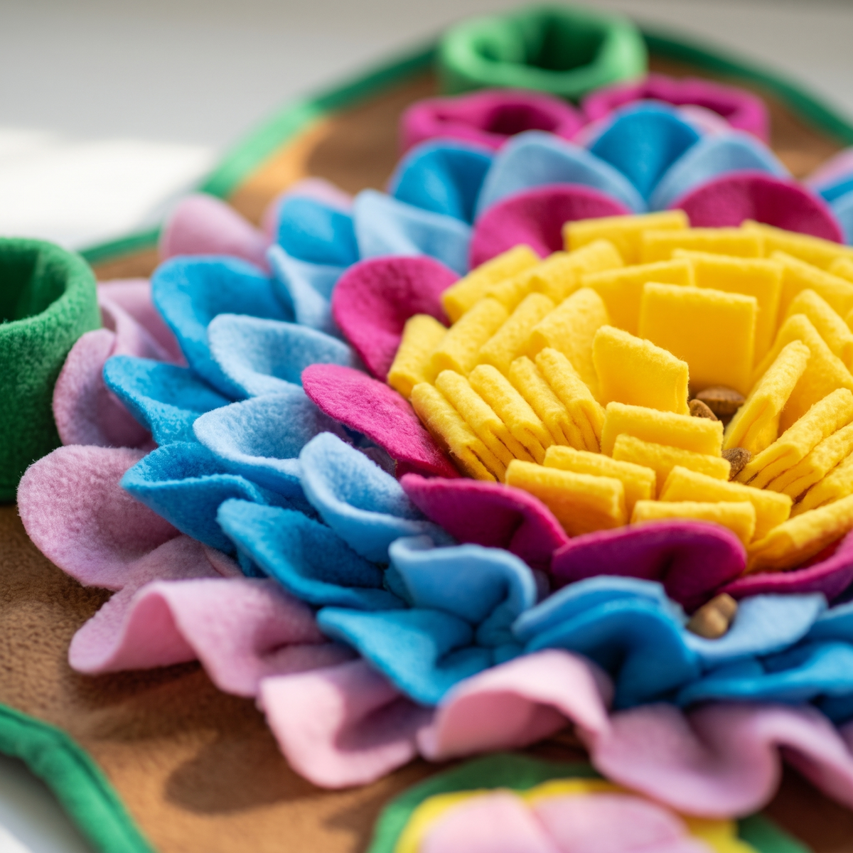 Close up of the dense fabric folds of the Forager snuffle mat