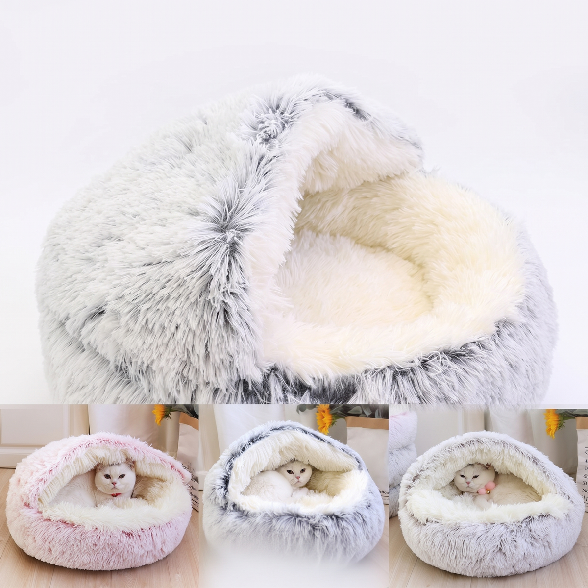 Nestly hooded cat cave bed on a white background